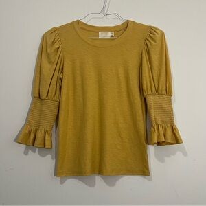 Nation LTD Los Angeles Puff sleeve tee Yellow Pima cotton blouse Womens top XS